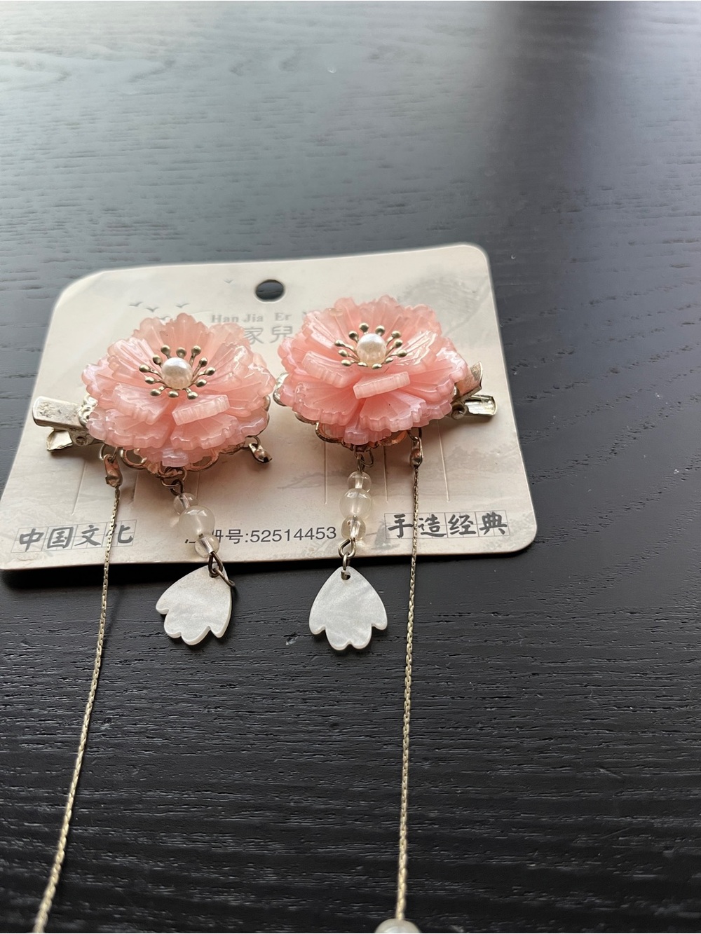 Pink Floral Tassel Hair Clips with Pearl and Teardrop Charms 2pc Set - Picture 11 of 15